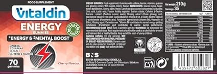 VITALDIN Energy Gummies avec Ginseng et Guarana - Vegan - 70 gommes