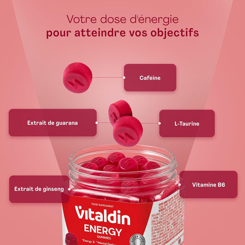 VITALDIN Energy Gummies avec Ginseng et Guarana – Vegan – 120 gommes
